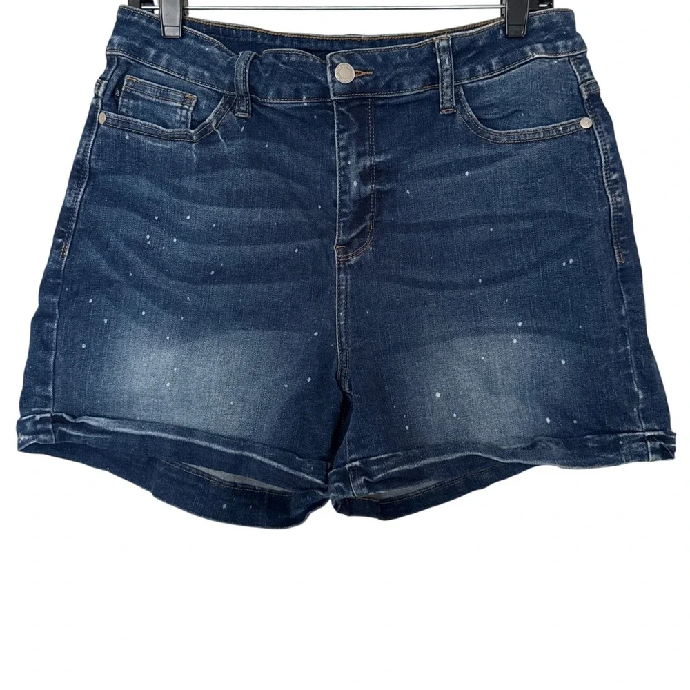 Judy Blue Denim Shorts Womens XL Blue Paint Splatter High Rise JB150081